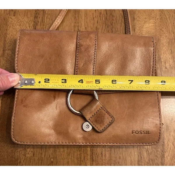 Vintage FOSSIL Purse Organizer Pocket Crossbody Shoulder Bag Brown Leather Retro - Image 12