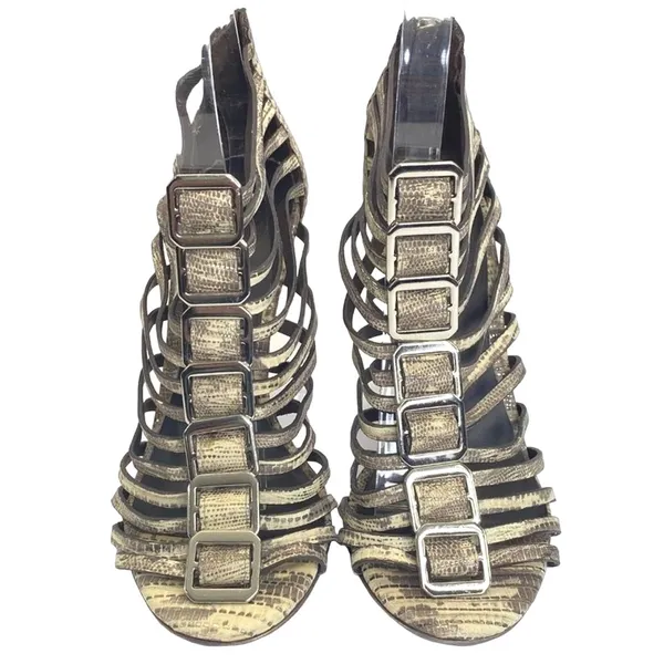 Tory Burch Gladiator Heels Beige Snakeskin Strappy Buckle Stilettos Women's 6.5M - Image 4