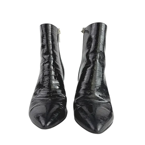 Marc Fisher Daith Black Croc Embossed Leather Pointed Toe Block Heels Boots 6 - Image 2