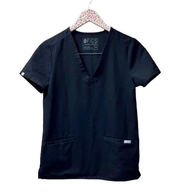 FIGS Casma Three Pocket Scrub Top Short Sleeve V-Neck Black XS Extra Small - Image 3
