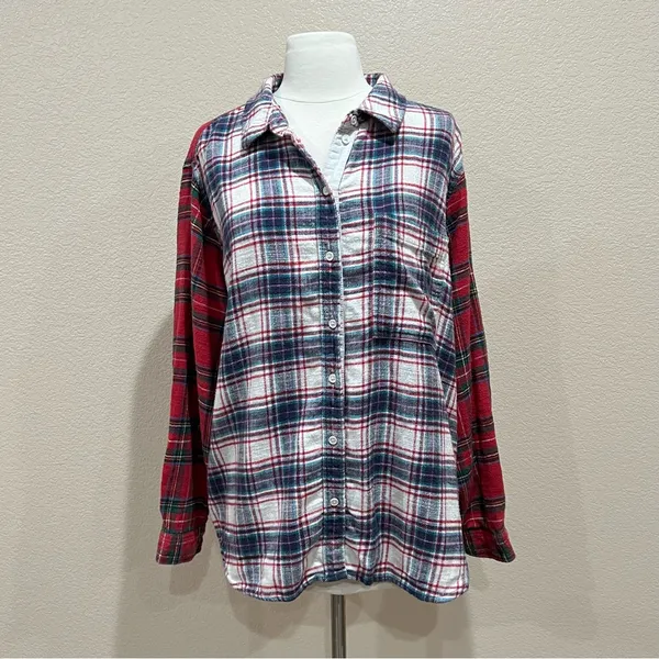 American Eagle Mixed Plaid Button Up Flannel Size Large - Image 3