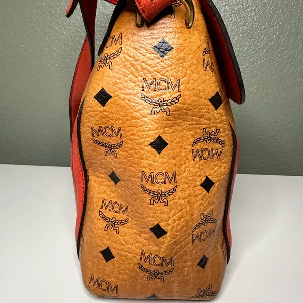 MCM Orange and Tan Monogram Satchel - Image 4