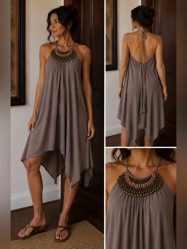 Chelsea & Violet Gray Dress with Beaded Detail Size M - Image 2