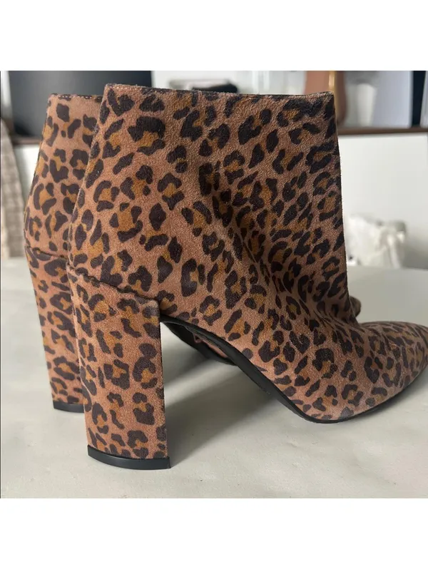 Stuart Weitzman Pure Pointed Toe Animal Leopard Print Thin Block Heel Booties 7 - Image 6