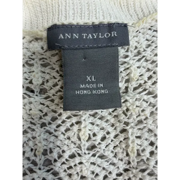 Ann Taylor Cardigan Women XL Cream Open Front Crochet Knit Pointelle - Image 11