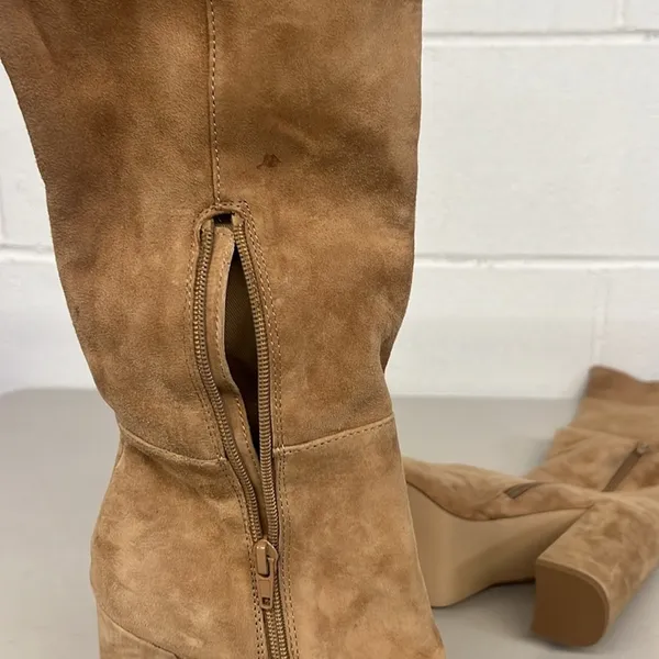 New Steve Madden sz5.5 Marcello brown knee boots suede cognac tan heeled - Image 6