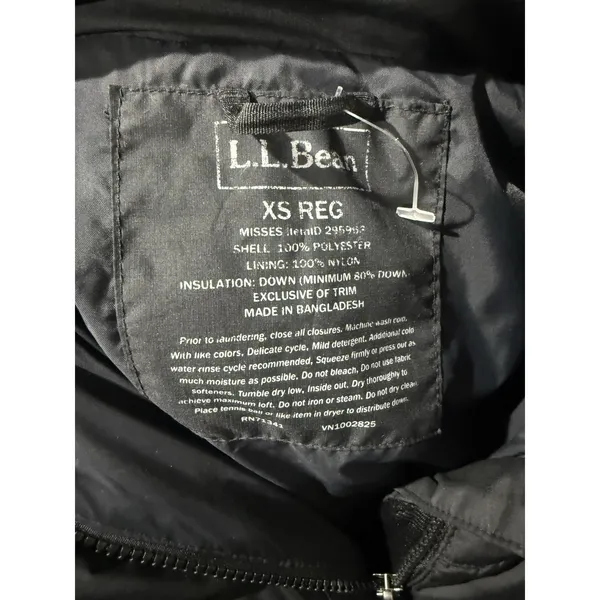 LL Bean Winter Down Jacket‎ Removable Hood Size XS Reg BLACK Blue - Image 5