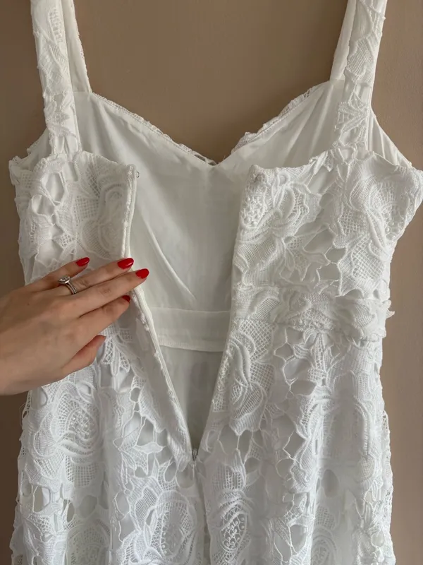 Lulus Divine Beauty White Lace Midi Dress With Pockets Size Small Bridal Beach - Image 9