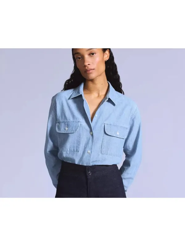 New Levi's Women's L Blue Tab Coral Shirt Chambray Medium Wash Large Japanese - Image 2