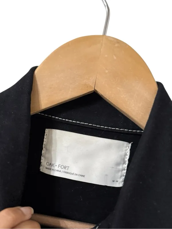 OAK + FORT Black White Contrast Stitch Cropped Cotton Jacket - Image 4