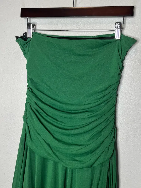 Vintage Carabella Collection Green Strapless Drop Waist Draped Midi Dress - Image 5