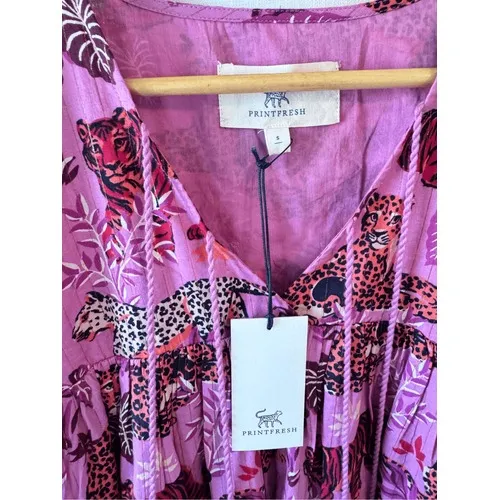 Printfresh Tiger Leopard Print Midi Dress Womens Pink Small - Image 4