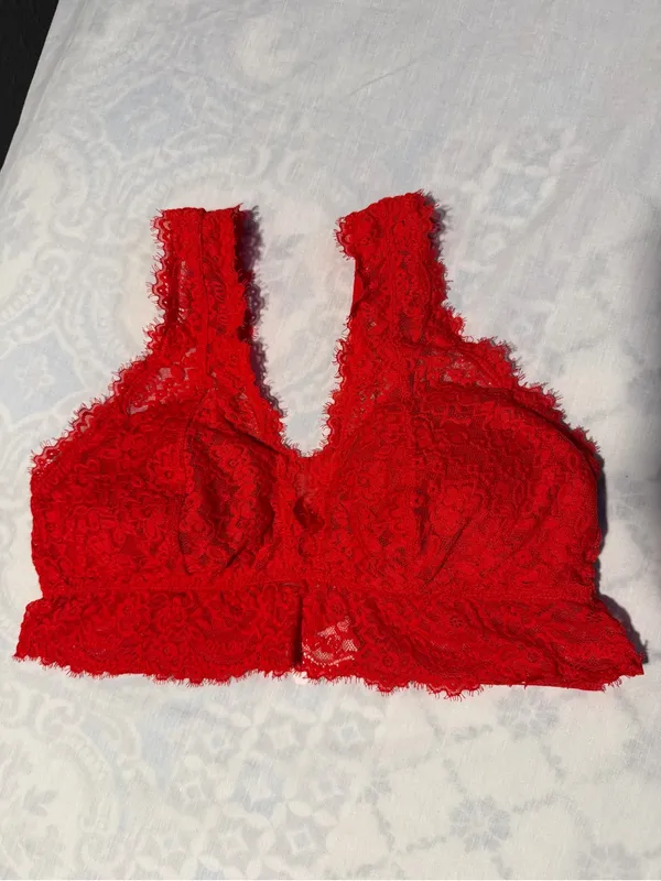 aerie Red Lace Longline Bralette size L - Image 4