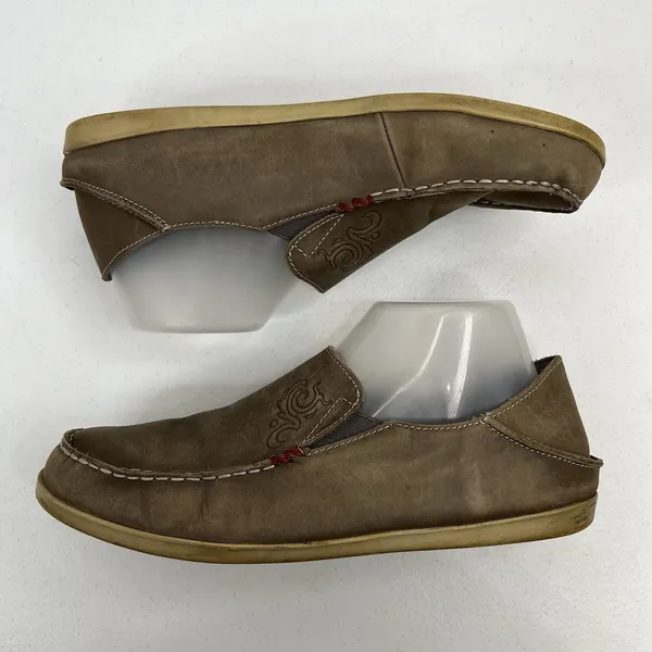 OluKai 9.5 Nohea Nubuck Loafers Taupe Leather Slip On Casual Comfort Shoes Women - Image 4