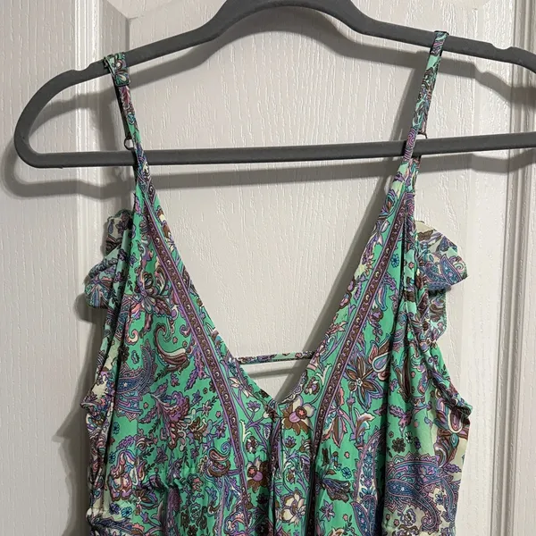 💖 Bella Boheme Green Paisley Enya Maxi Tiered Ruffle Dress Boho Goddess Coastal - Image 5