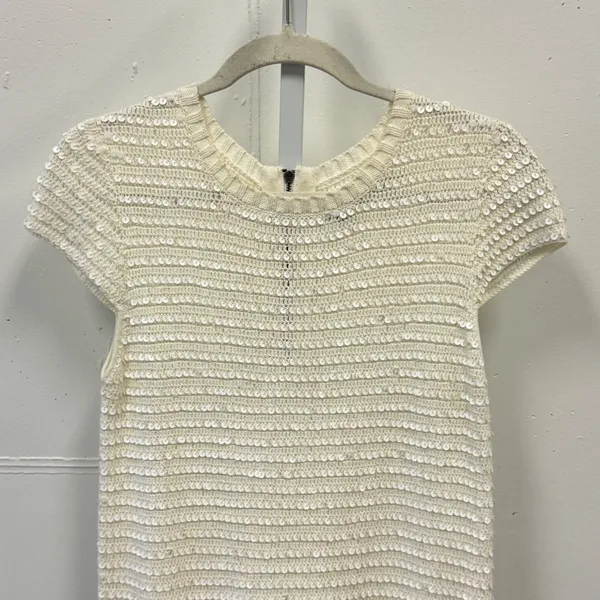 Alice + Olivia Ivory Sequin Knit Top Sweater Back Zip C211743920 Cream S Holiday - Image 3