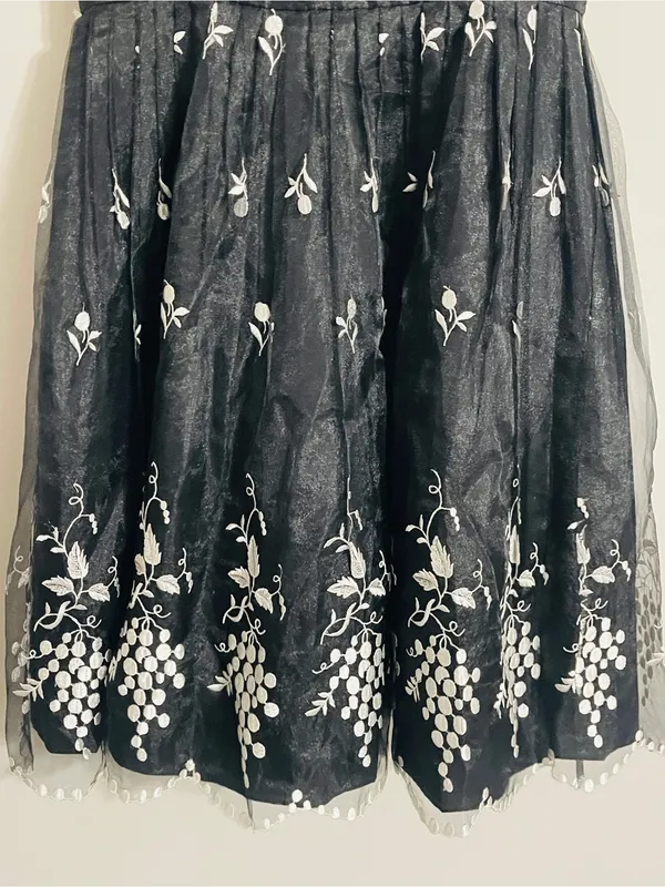 Vintage ABS Allen Swartz Floral Embroidered Chiffon Flare Dress 8 Formal Grunge - Image 10