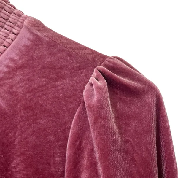 Baltic Born Velvet Smocked Neck Mini Dress Mulberry Long Sleeve Holiday Medium - Image 5