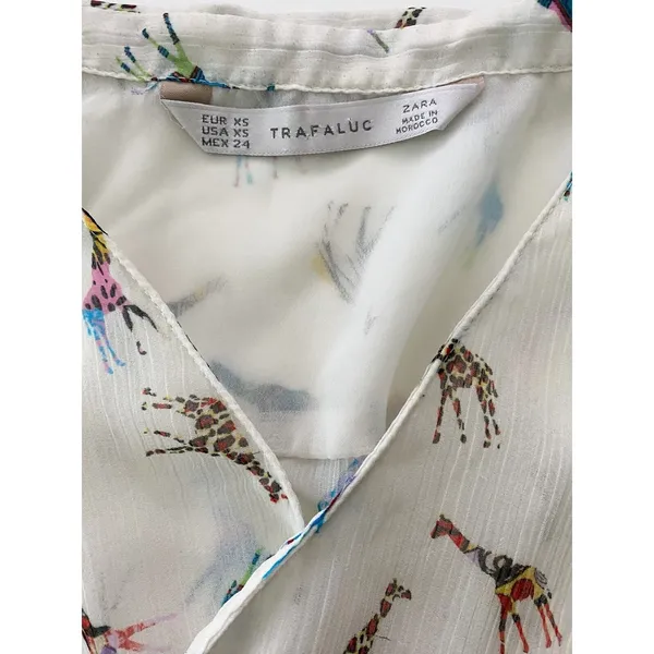 Zara Trafaluc Womens XS White Colorful Giraffe Print Sleeveless‎ Wrap Blouse Top - Image 9