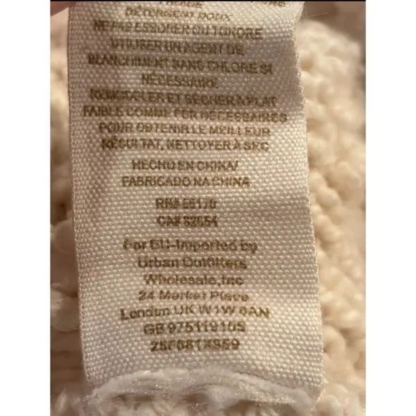 Free People Ivory V-Neck Popcorn Knit Cotton Blend Sweater Cream Small - Image 7