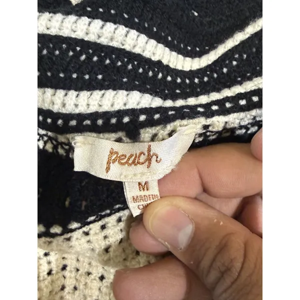Cream & Black Crochet Knit Polo Crop Top – Size Medium - Image 4