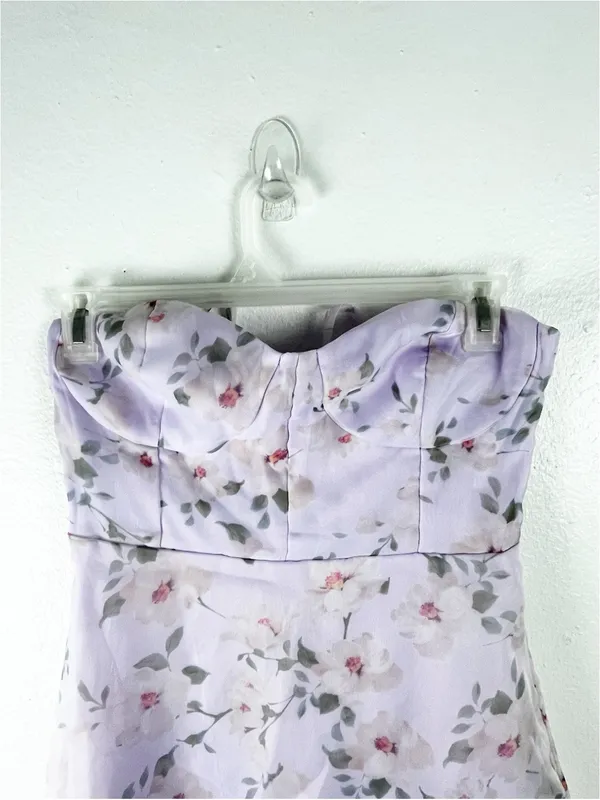 LULUS Chic Preciousness Lavender Floral Organza Strapless Maxi Dress Size Medium - Image 5
