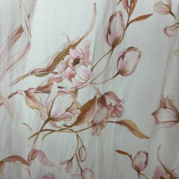 T Tahari Maxi Skirt Womens Large Cream‎ Pink Floral A-Line Stretch Lightweight L - Image 6