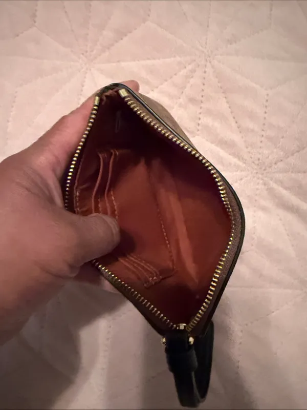 Coach Brown and Black Signature Zip Wristlet - Image 6