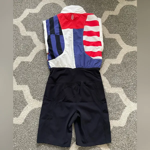 FREE PEOPLE MOVEMENT Stretch Bodysuit shirt Romper Biker Shorts Patriotic XS - Image 2