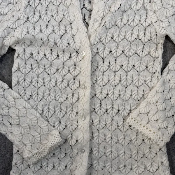 Vintage Americana Knitting Mills Open Knit Cardigan Sweater Women's 38 Ivory - Image 4