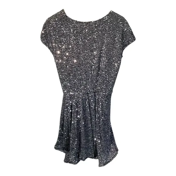 Heartloom‎ Sequin Mini Dress Women Large Silver Wrap V-Neck Cap Sleeve Party New - Image 5