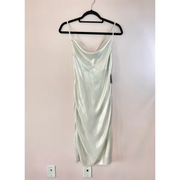 EXPRESS Metallic Cowl Neck Cross Back Midi Slip Dress - Image 12
