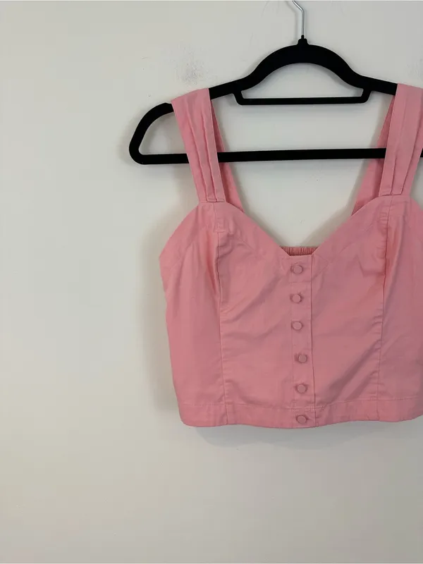 Abercrombie & Fitch Pink Bustier Style Button-Front Crop Top Size Medium - Image 2