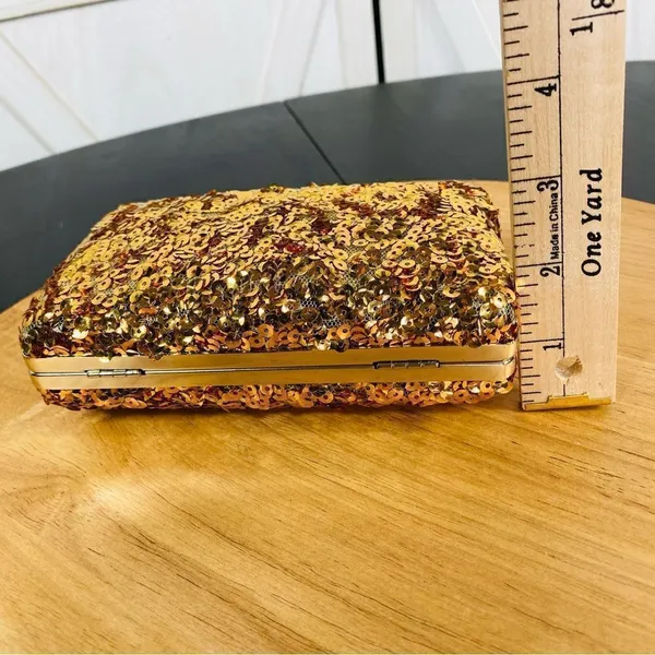 Street Level Sequin Hardside Mini Clutch‎ Evening Bag Metallic Gold - Image 8