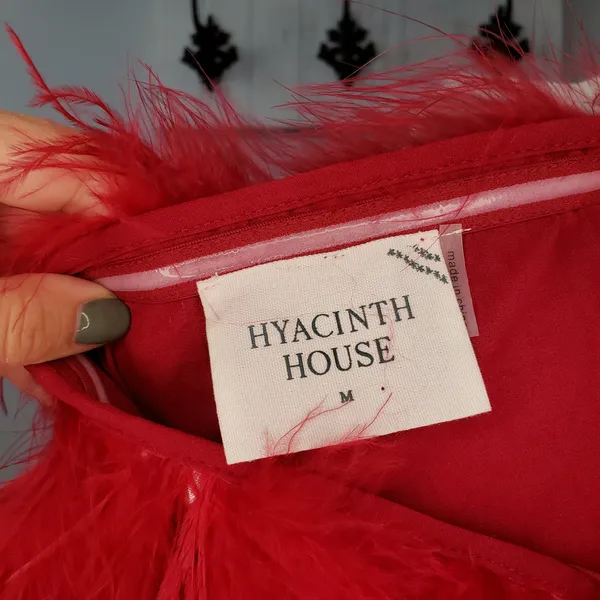 Hyacinth House Reina Red Jacquard Feather Dress NWT - Image 5
