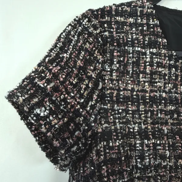 Metallic Tweed Plaid Shift Mini Dress Mod 60s Forever 21 Pink Black Womens S - Image 5