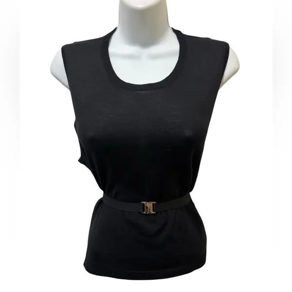 J. Crew 100% Merino Wool Belted Sweater Shell Black Sz L Classic Academia Casual - Image 2