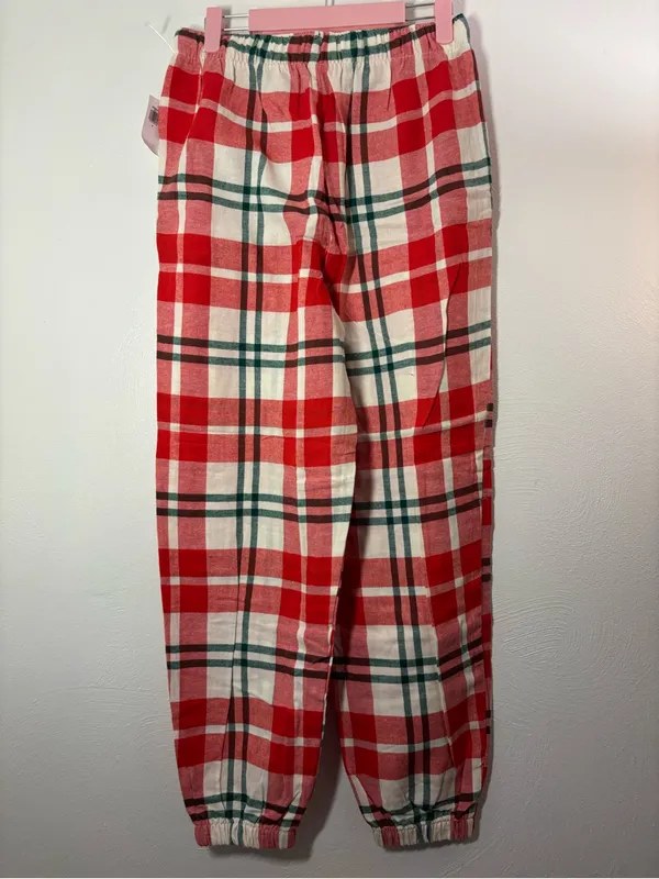 Old Navy Red White Green Plaid Flannel Jogger Style Pajama Pants Size Small - Image 2