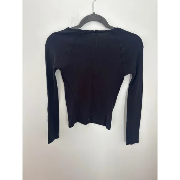 Free People‎ Intimately Black Square Neck Ribbed Long Sleeve Top XS Seam Detail - Image 3