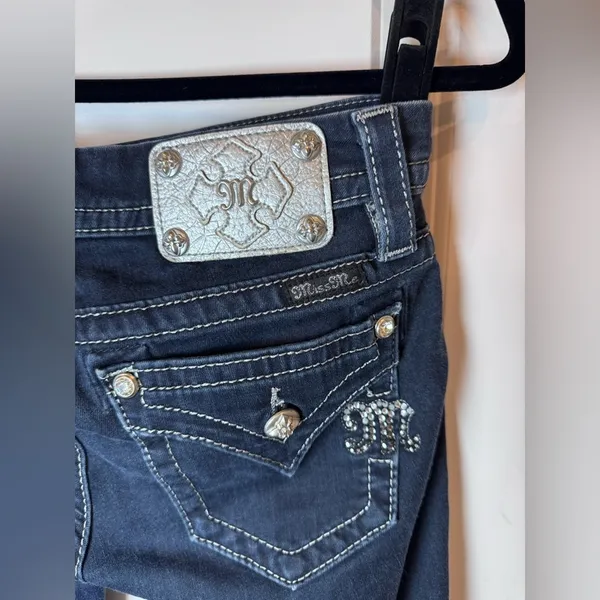 Miss Me Signature Skinny Jeans 26 Dark Wash Rhinestone Bling Y2K Western Stretch - Image 6