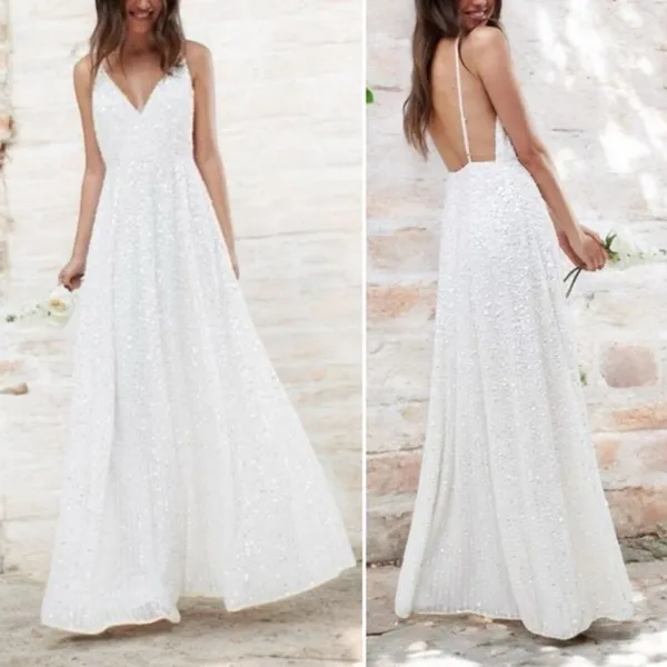 NWT ASOS Ivory Sequined Beaded Josie Backless Cami Maxi Wedding Dress Size 6 NEW - Image 2