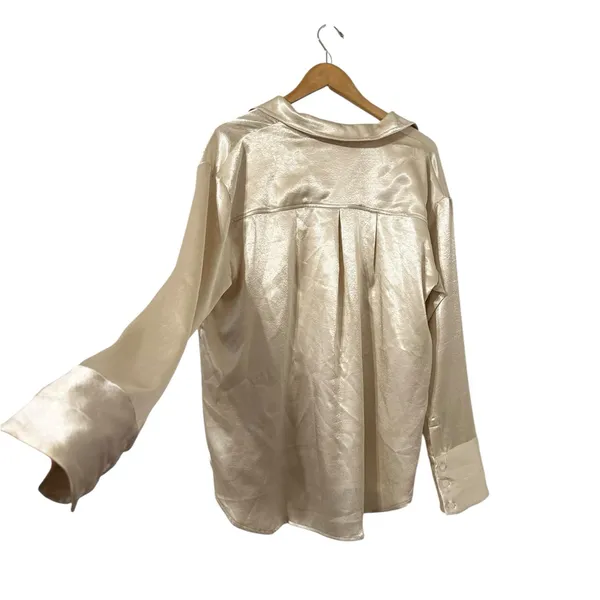 FREE PEOPLE Shooting For The Moon Satin Long Sleeve Button Up Top Shirt Blouse - Image 8