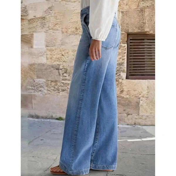 Flamingals Sz 2XL Wide Leg Jeans Mid Waist Baggy Stitch Decor Washed Pants New - Image 15