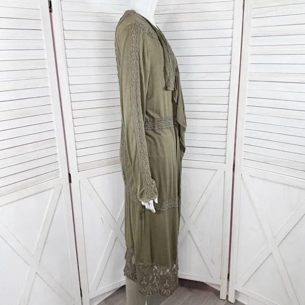 BKE Buckle Gimmicks Western Boho Lace Trim‎ Cardigan Duster Olive Green Small - Image 3