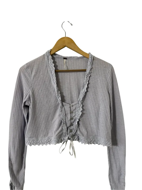 FREE PEOPLE Intimately Third Date Lace Ribbed Knit Long Sleeve Cardigan Top - Image 3
