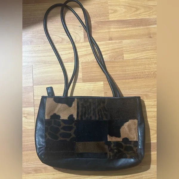 Vintage Black and Brown animal print Patchwork handbag - Image 2