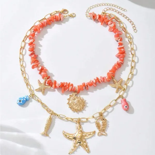 🪼🪼🪼BOGOHO🪼🪼🪼Gold and Coral Starfish Charm Necklace - Image 3