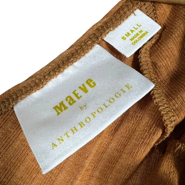 Maeve Anthropologie Ribbed Surplice Faux Wrap V-Back Top Burnt Orange Size Small - Image 5