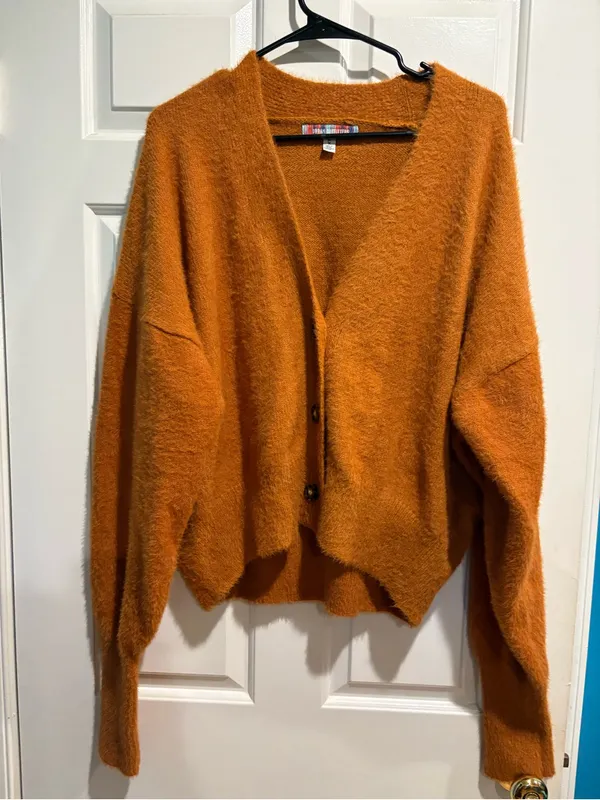 Urban Outfitters Fuzzy Cardigan sweater ochre yellow sz M 90s grunge indie sleaz - Image 2