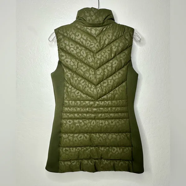 Michael‎ Kors Women's Quilted Trim Puffer Vest Size XS Green Cheetah No Hood - Image 2